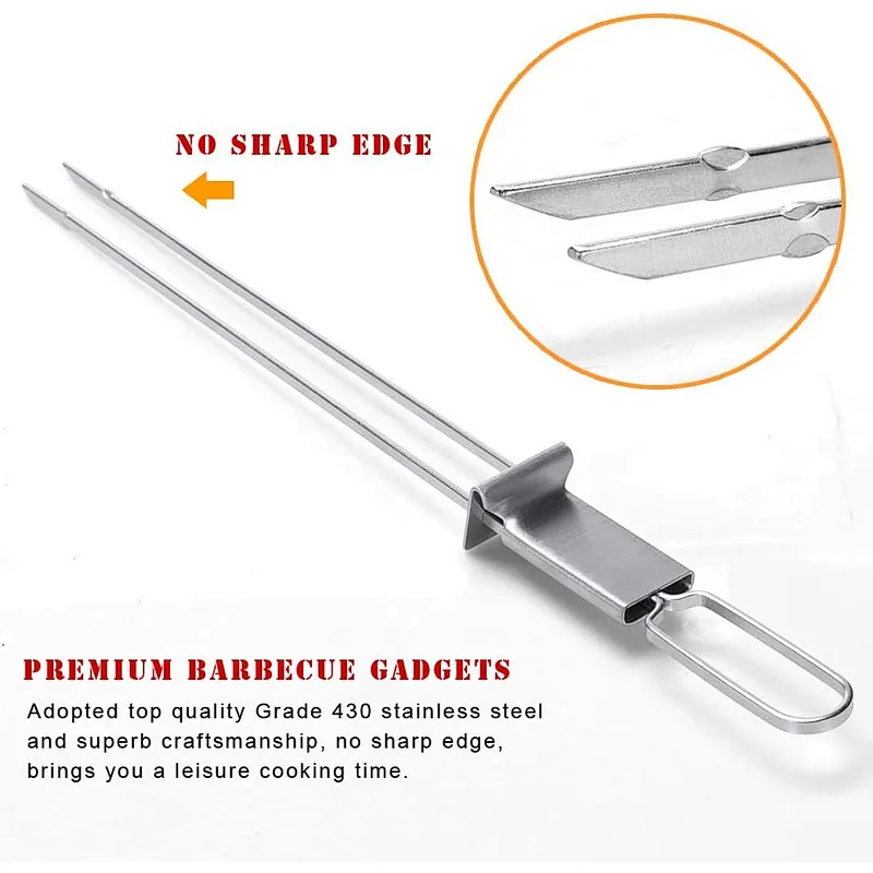 6PCS Stainless Steel Reusable BBQ Skewer BBQ Grill Tools Grilling Skewers
